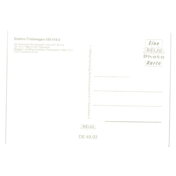 Elektro Triebwagen 430 419-2 DB German Railway Postcard 1983 REJU Photo Vintage - Picture 2 of 2